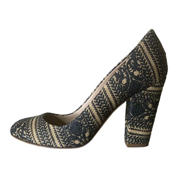 J. Crew Blakely Stamped Shoes Women's Size 7 Chunky Block Heel Pumps - Picture 1 of 16